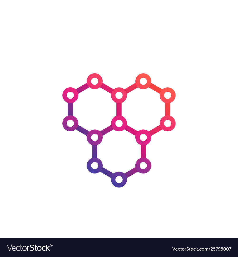 Graphene atomic carbon structure logo Royalty Free Vector