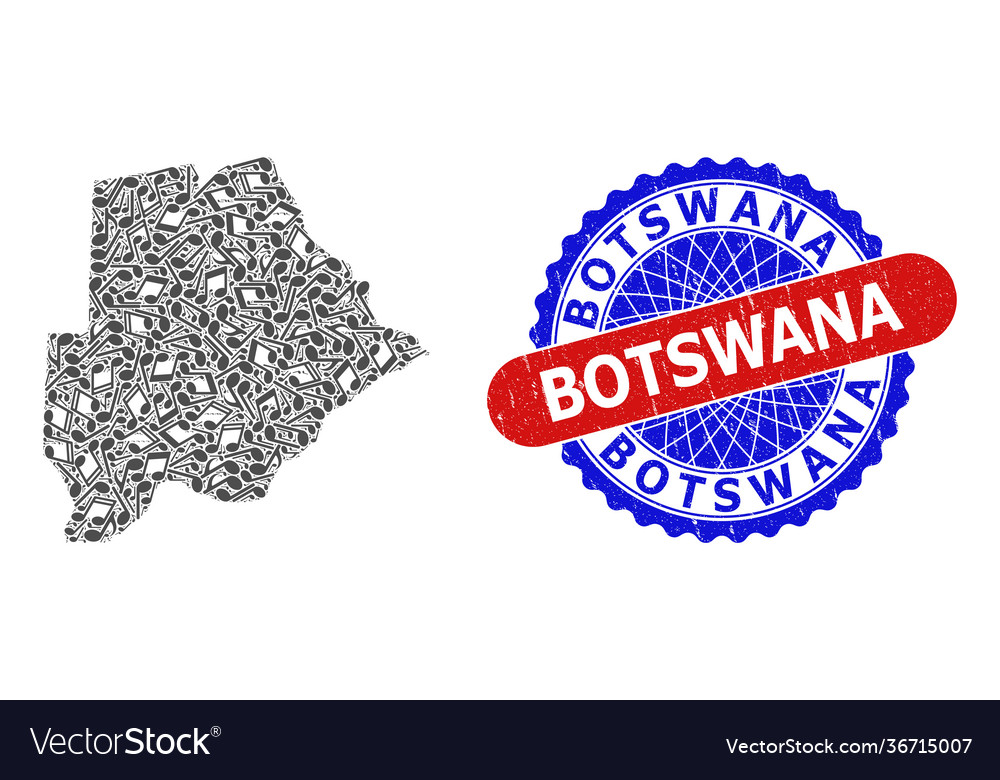 Music notes mosaic for botswana map and bicolor