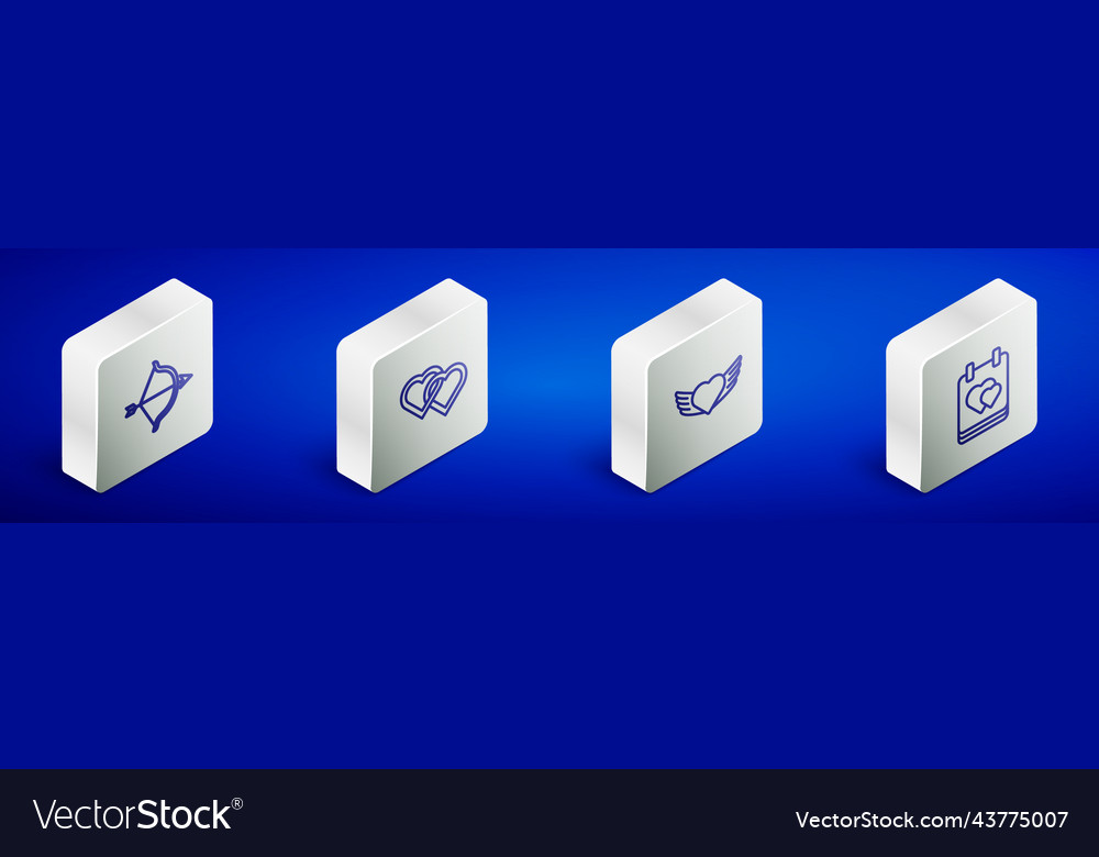 Set isometric line bow and arrow two linked vector image Set isometric line bow and arrow two linked