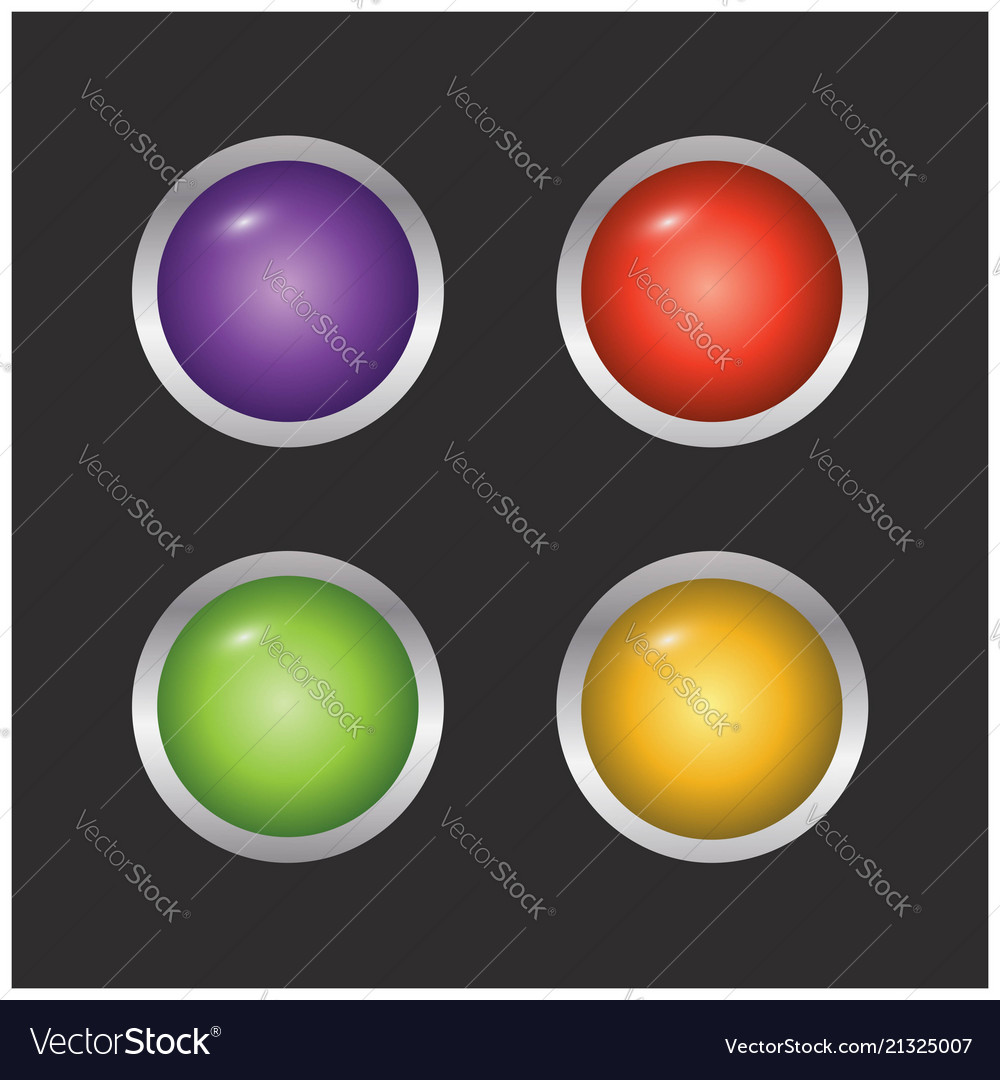 Set of 4 coloured buttons on black background