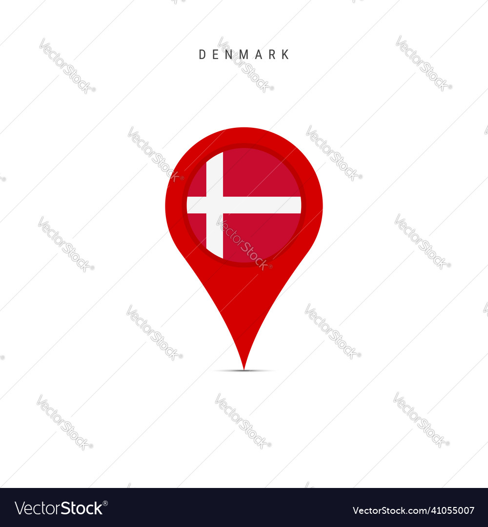 Teardrop map marker with flag of denmark flat