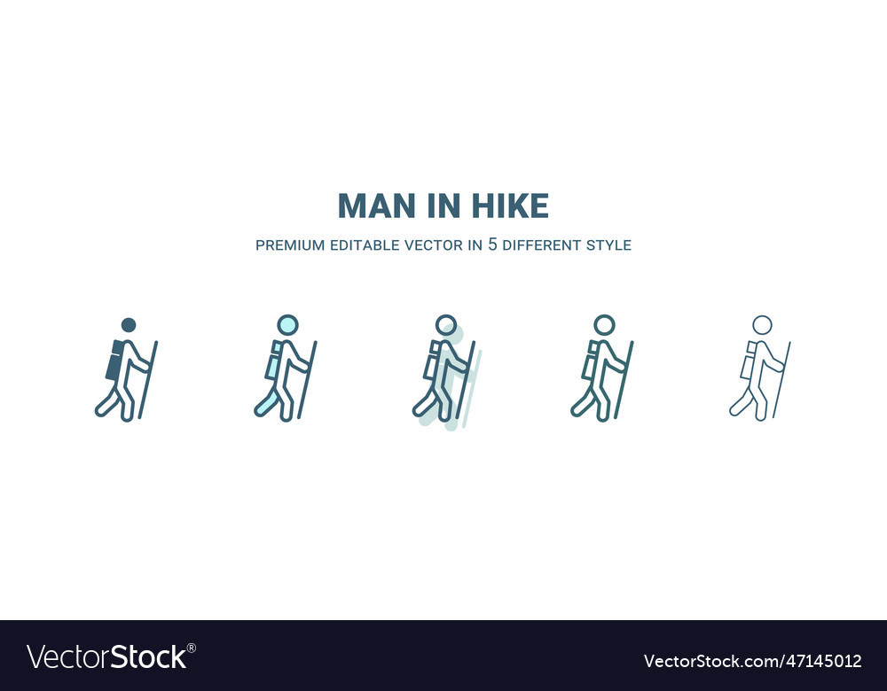Man in hike icon 5 different style outline