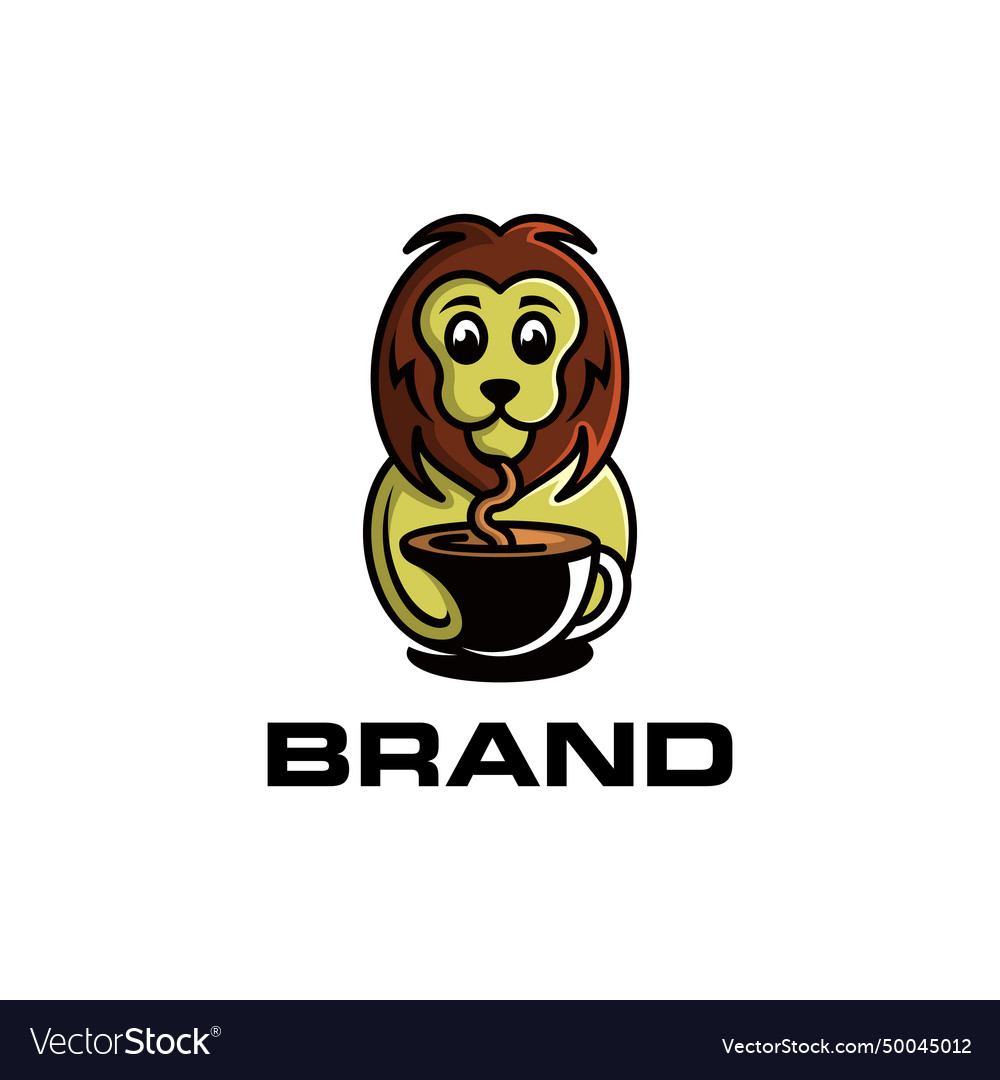 Sitting lion holding a coffee cup mascot logo