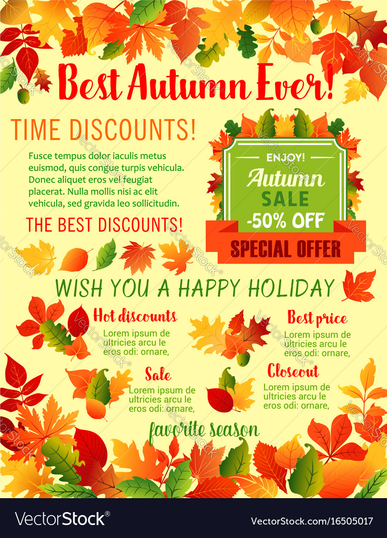 Autumn fall maple leaf acorn sale poster Vector Image