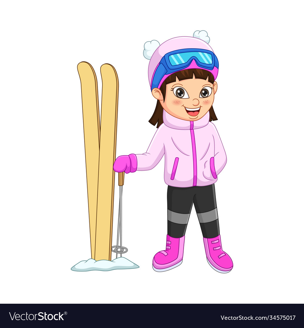 Cute little girl skiing in winter clothes Vector Image