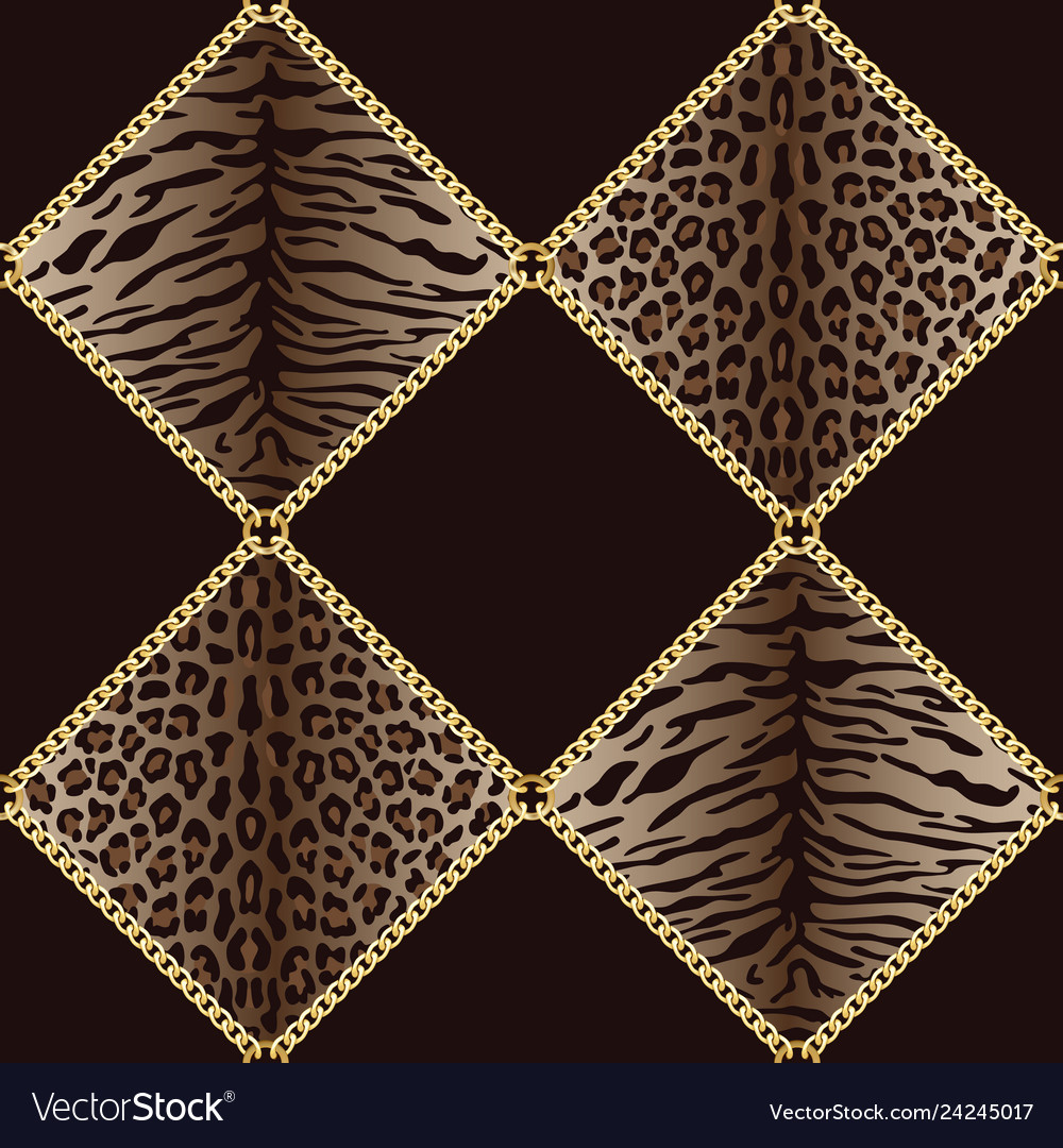 Golden chains seamless pattern with leopard