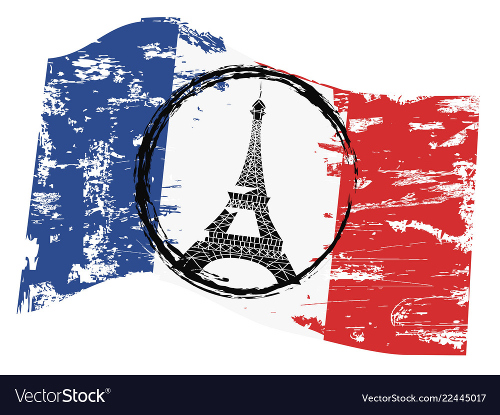 grungy-french-flag-with-paris-tower-symbol-vector-image