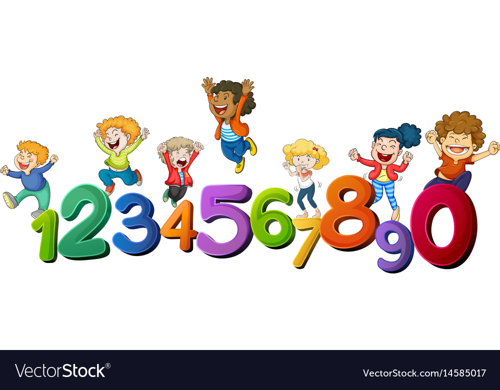 Happy children and numbers one to zero Royalty Free Vector