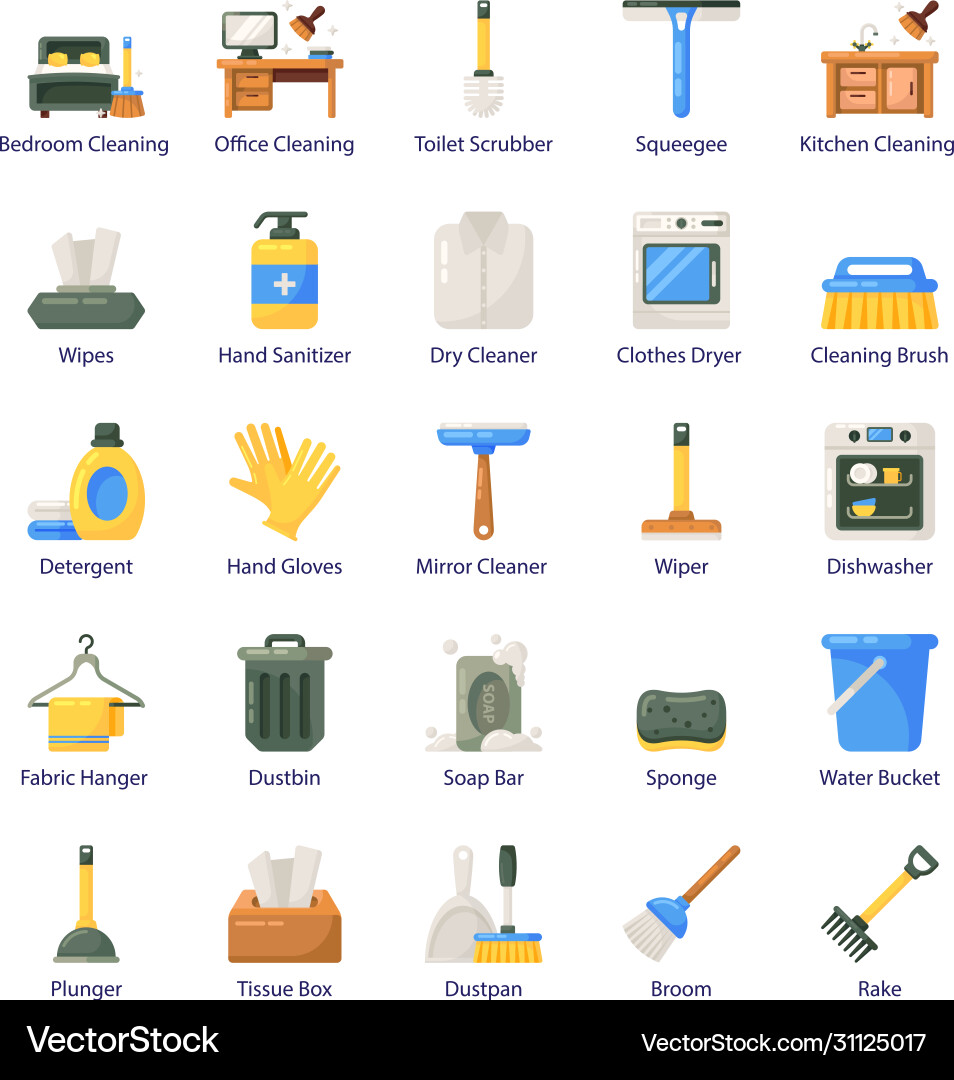 House cleaning flat icons pack Royalty Free Vector Image