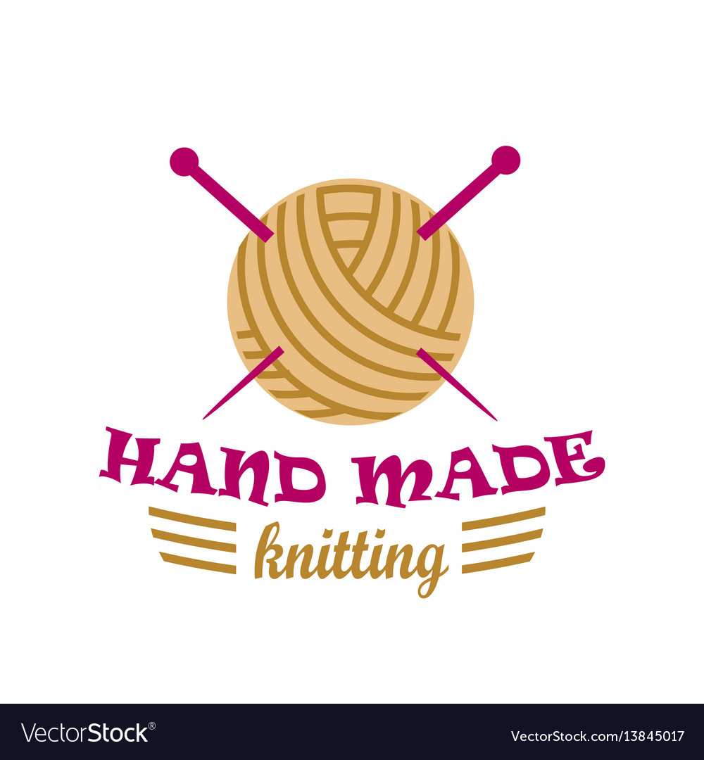 Knitting lettering logo with sock Royalty Free Vector Image