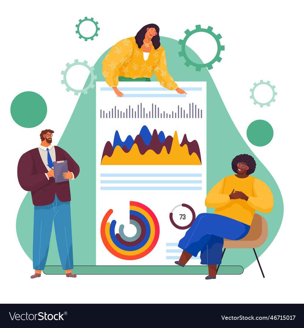 People study statistics on presentation board vector image People study statistics on presentation board