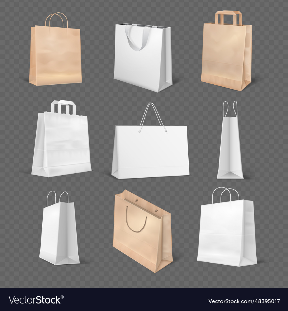 Realistic shopping packets shop paper bags mockup