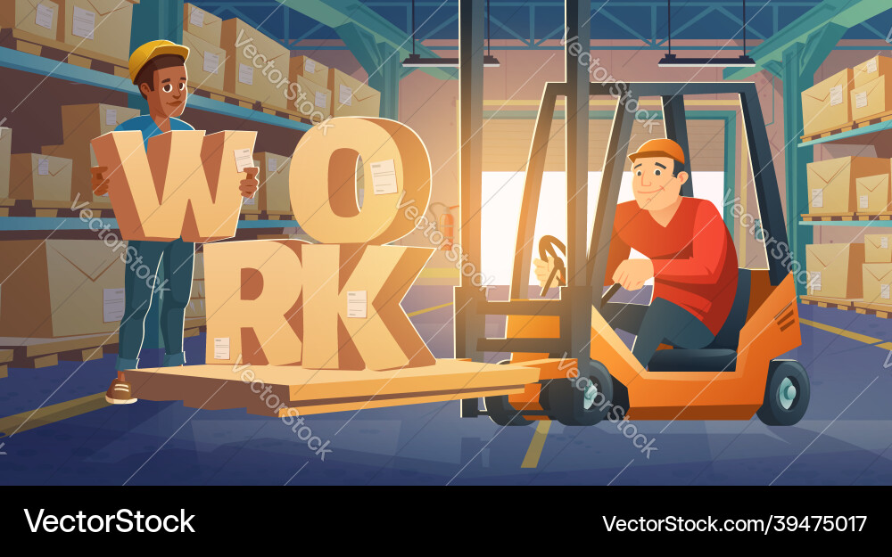 Work in warehouse forklift driver loading boxes Vector Image