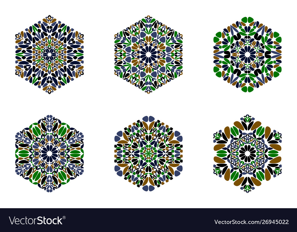 Colorful ornate geometrical flower hexagon