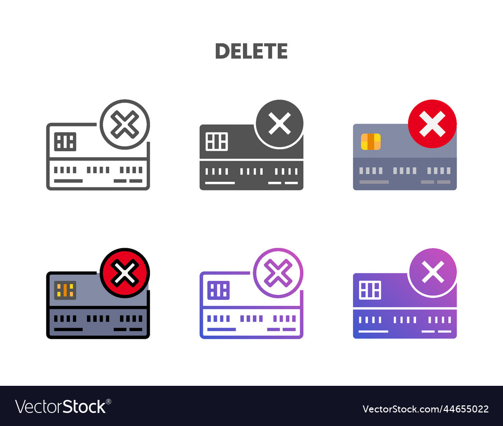 Credit card delete icon set with different styles vector image Credit card delete icon set with different styles