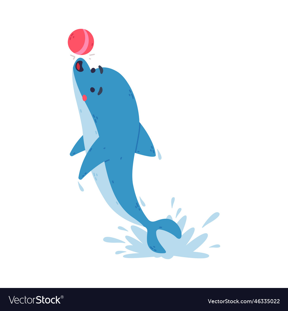 Cute dolphin playing red ball funny dolphinfish