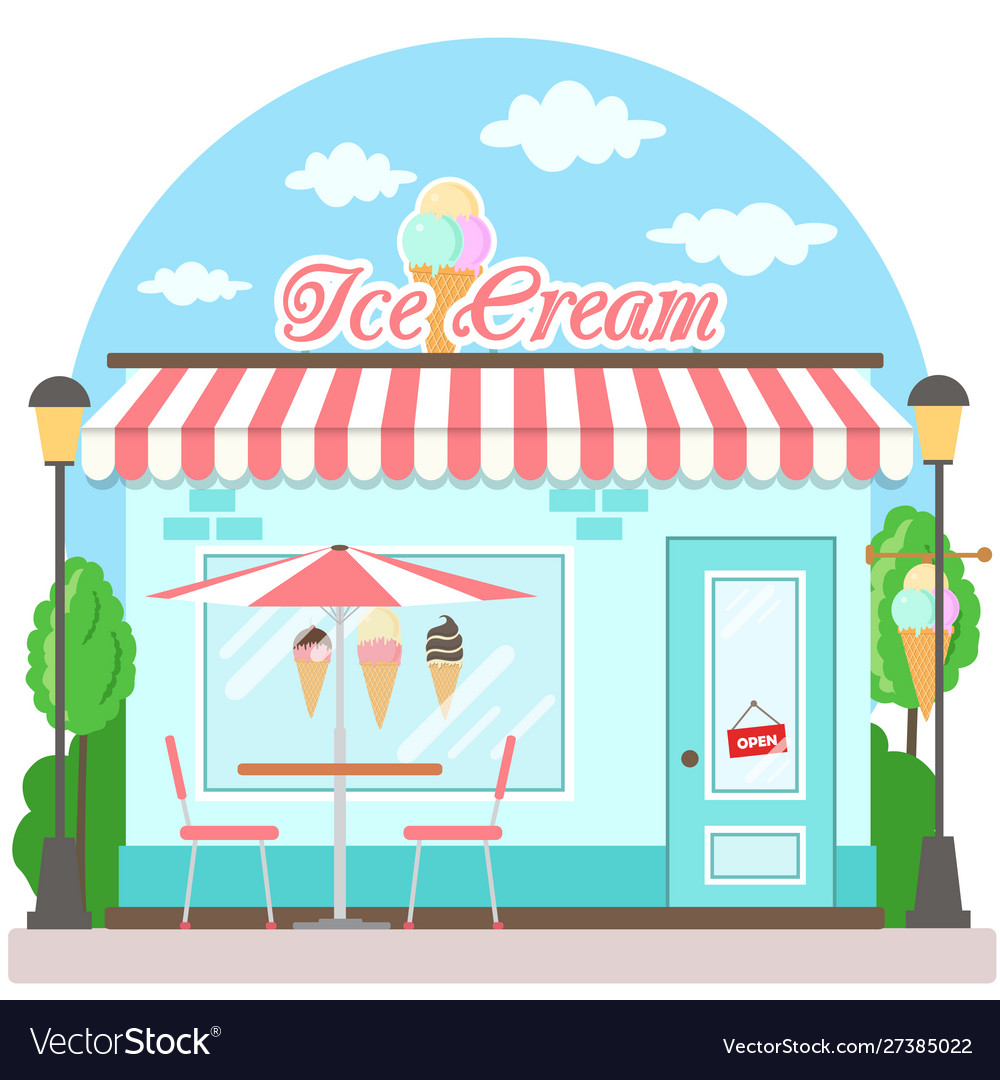 Facade ice cream shop with a signboard awning and Vector Image