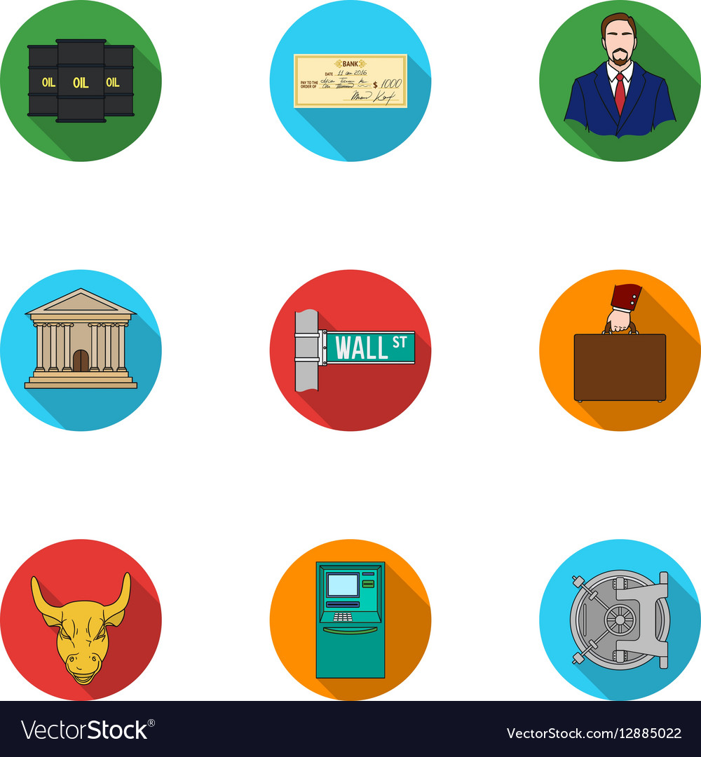 Money and finance set icons in flat style big