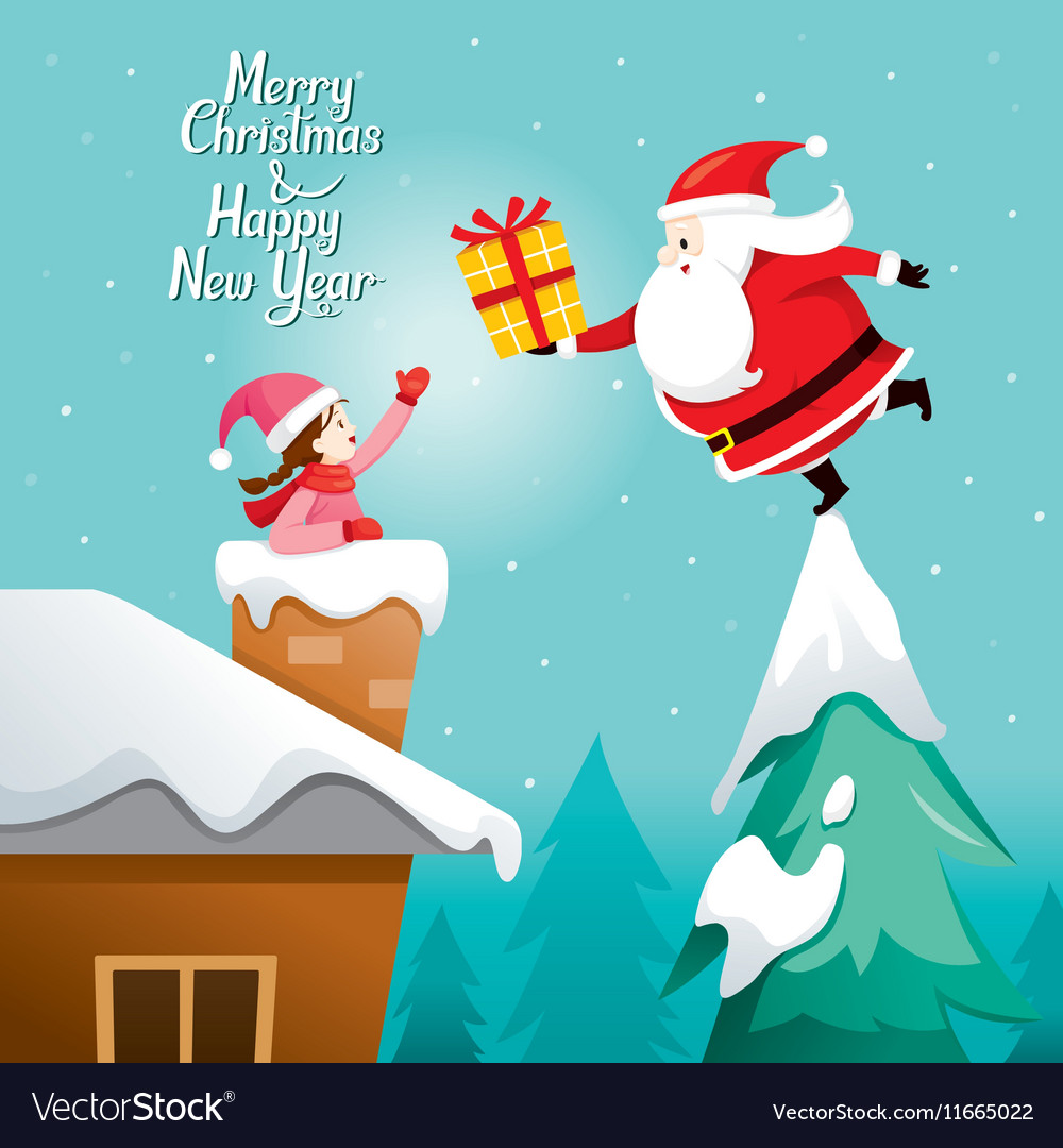 Happy santa claus giving christmas gifts Vector Image