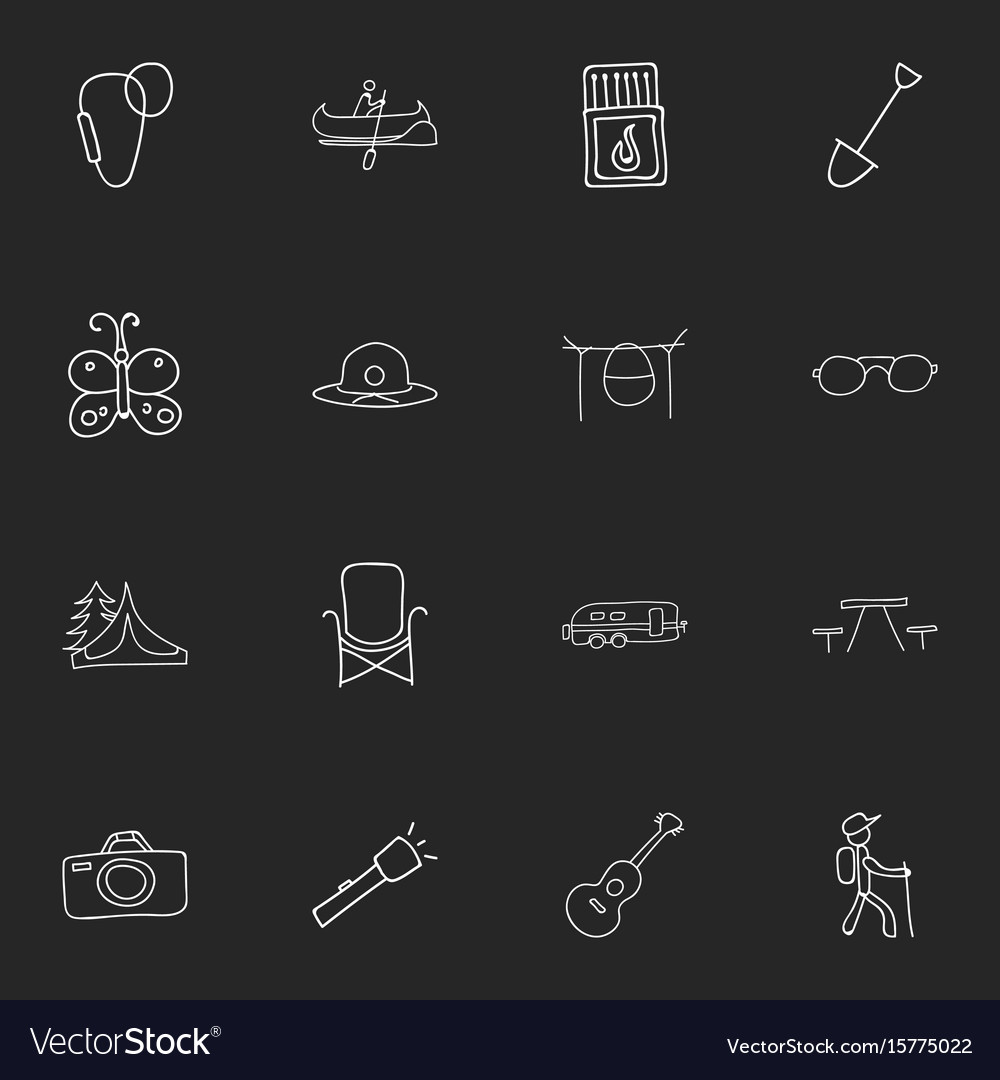 Set of 16 editable camping icons includes symbols