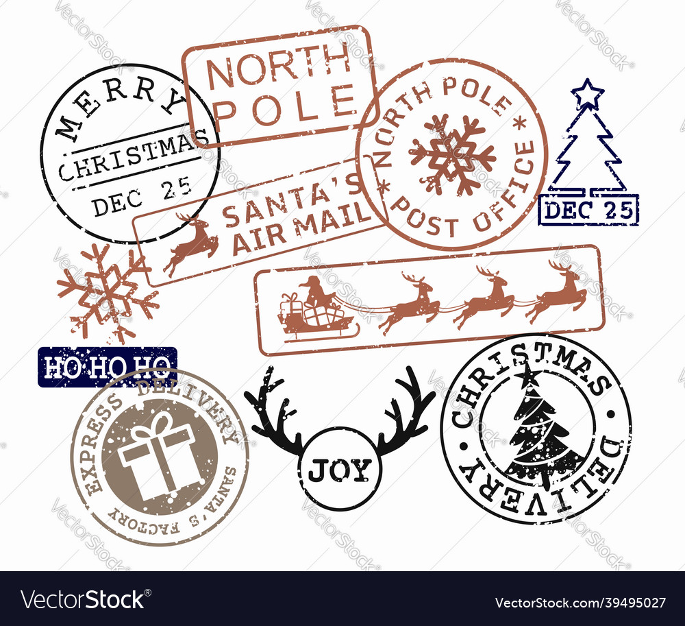 Christmas stamps set santa claus north vector image Christmas stamps set santa claus north
