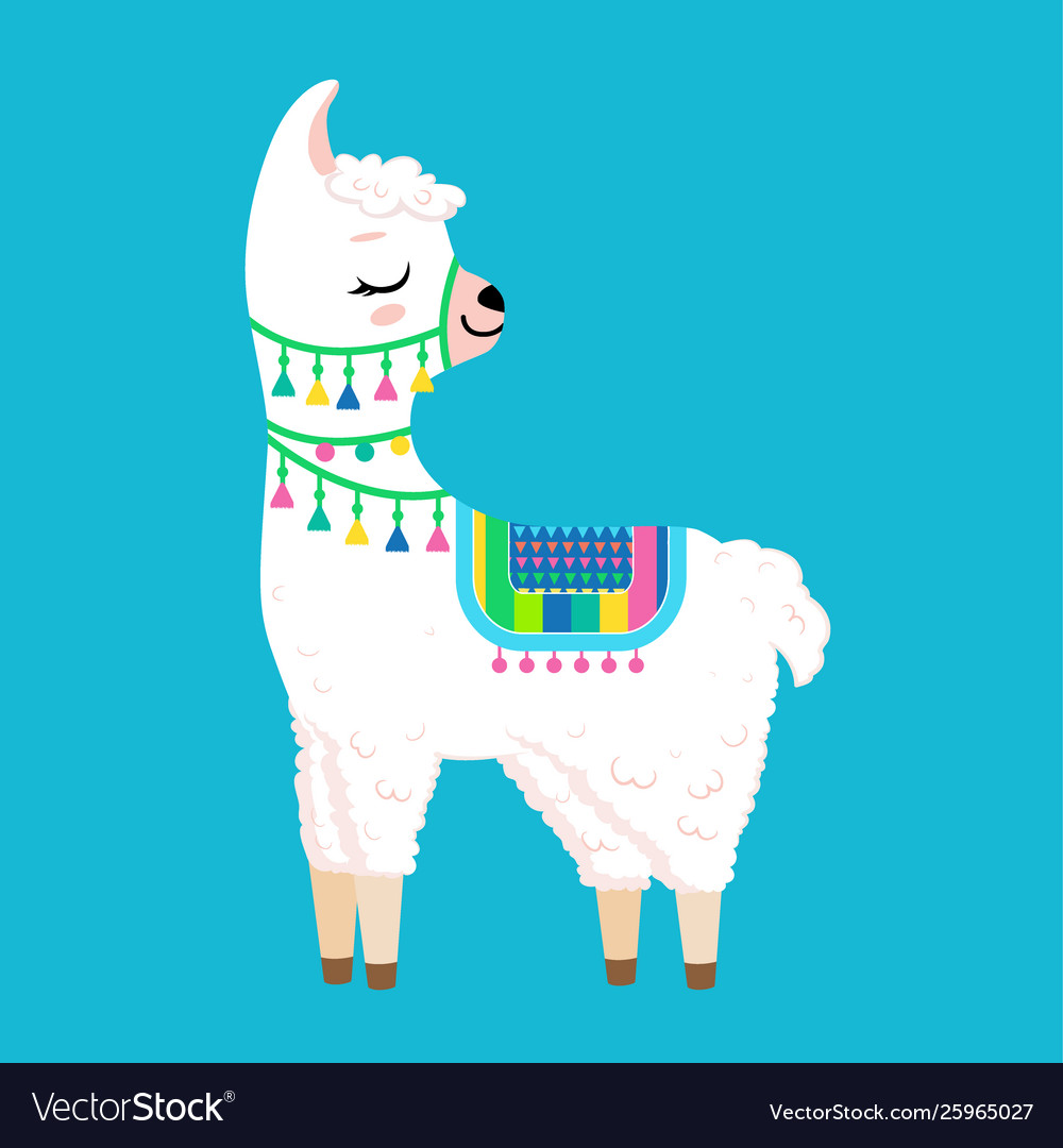 Download Cute white llama with closed eyes Royalty Free Vector Image