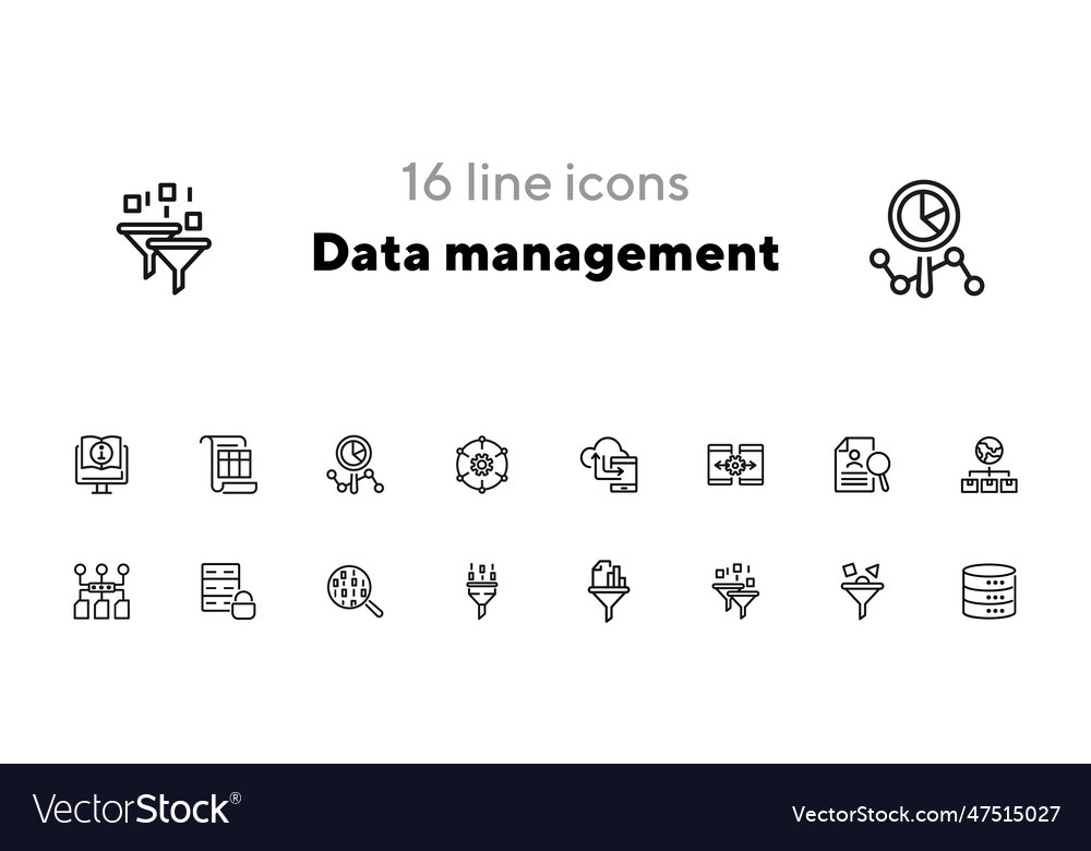 Data management line icon set vector image Data management line icon set