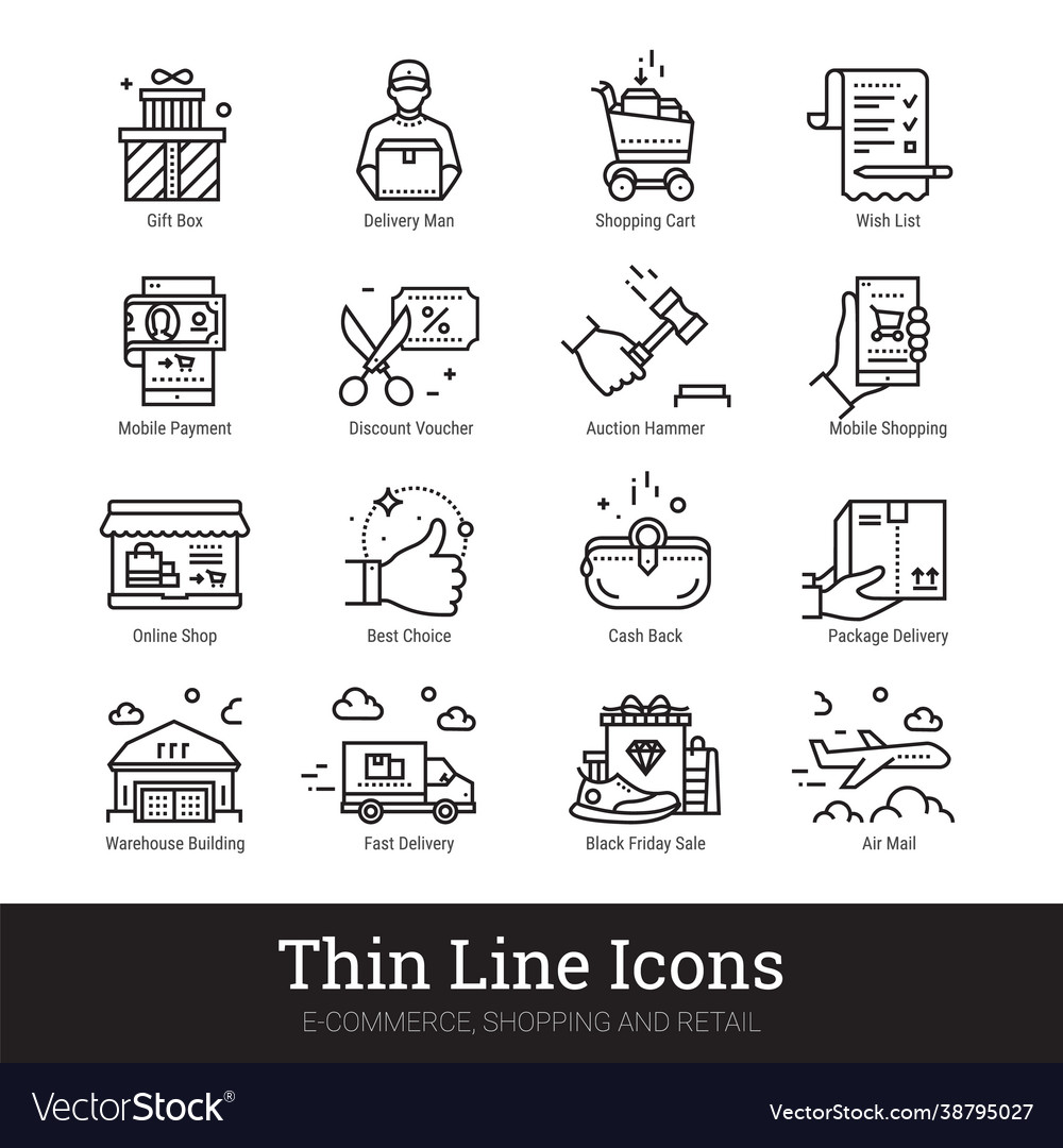 E-commerce shopping retail business linear icons