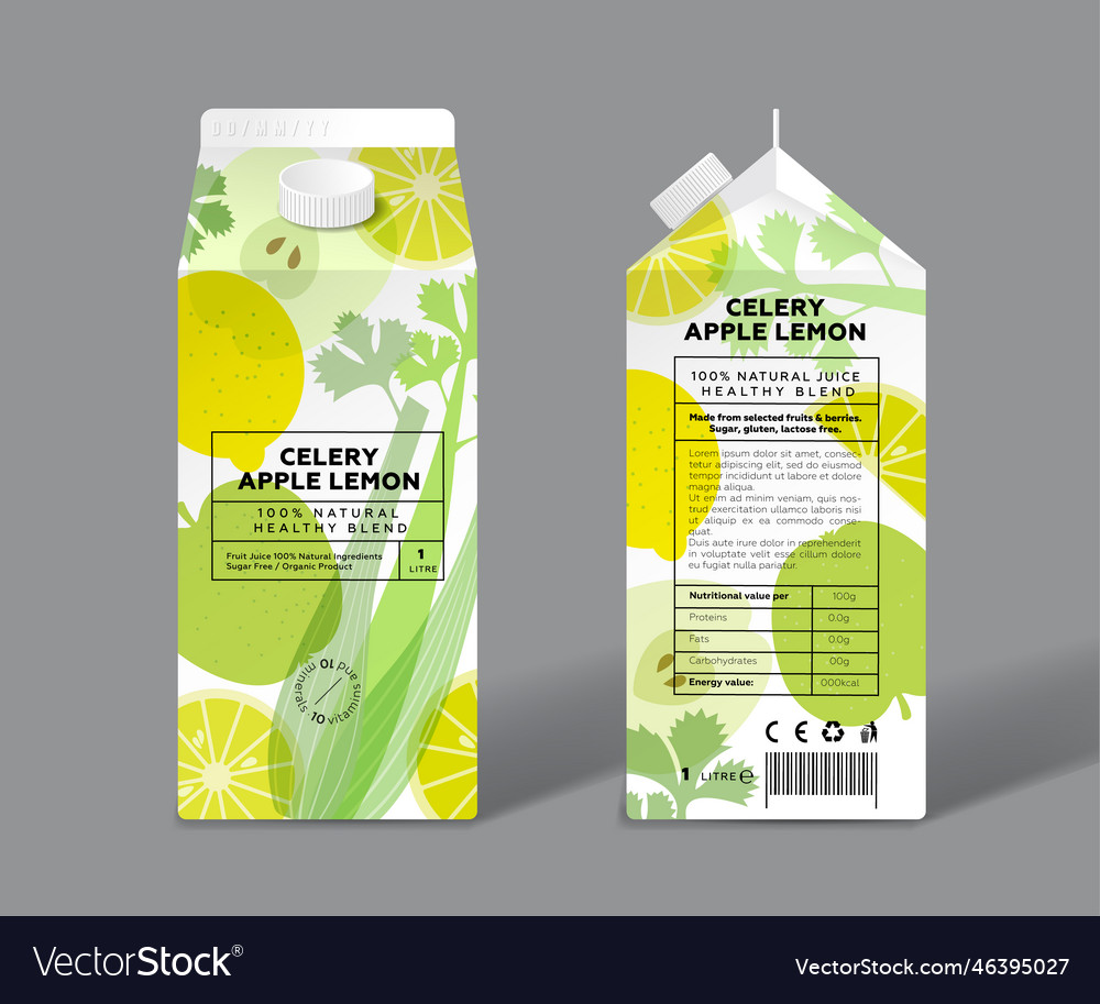 Juice celery apple lemon packaging design Vector Image