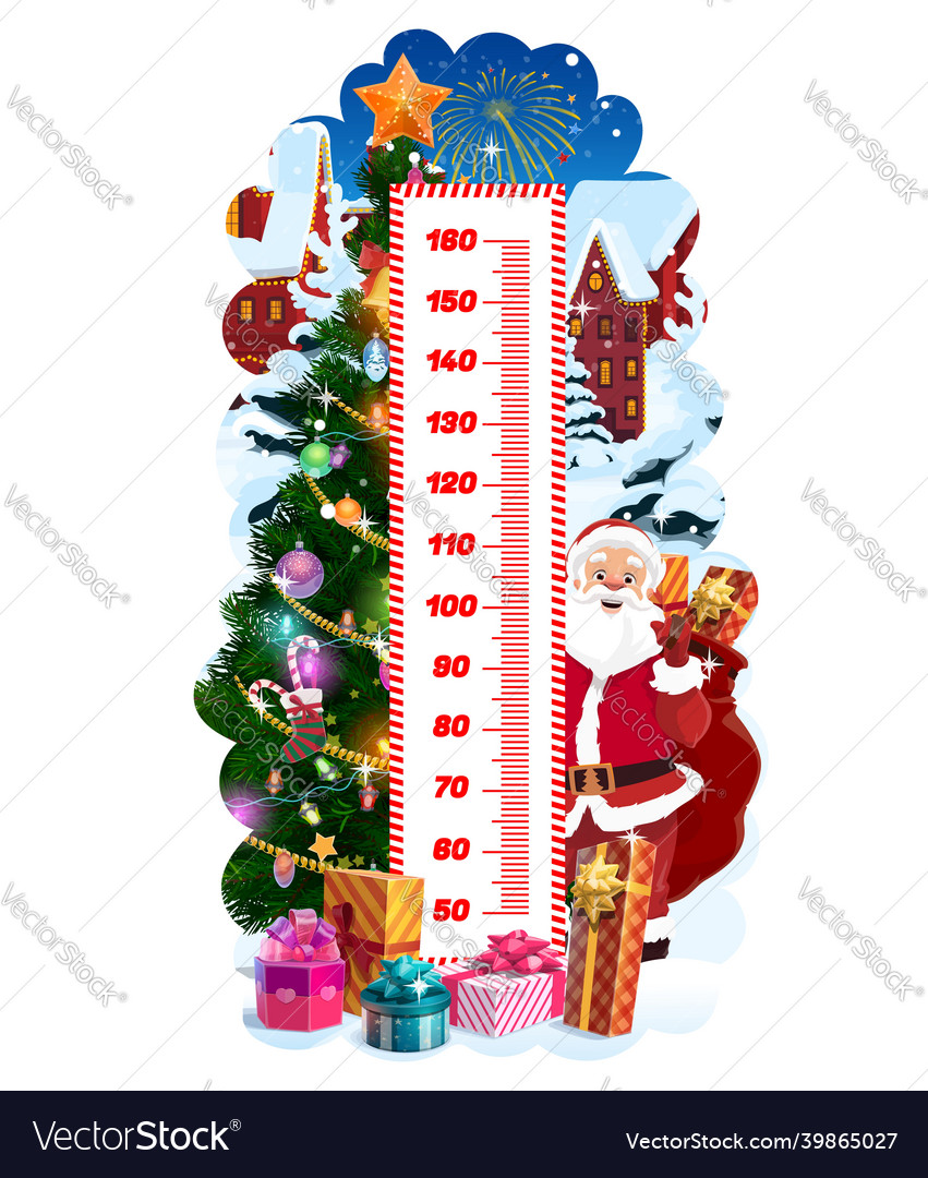Kids height chart with christmas tree and santa Vector Image