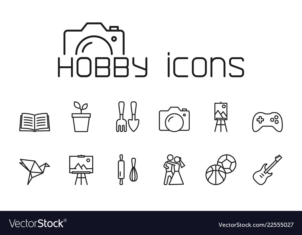 Line hobby icons set on white background