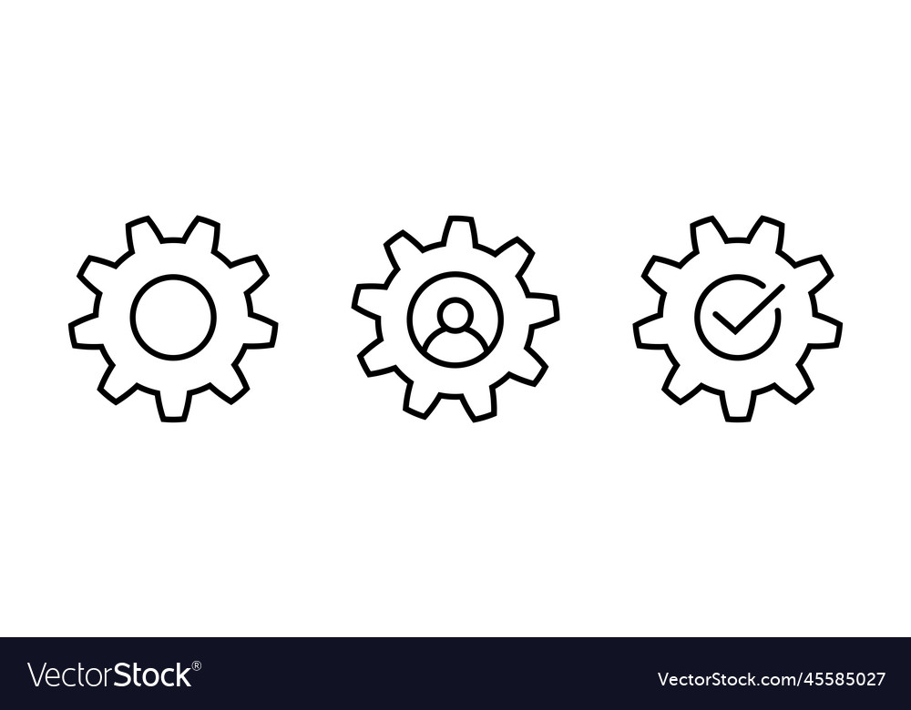 Man and cog gear with check line icon set in flat vector image Man and cog gear with check line icon set in flat