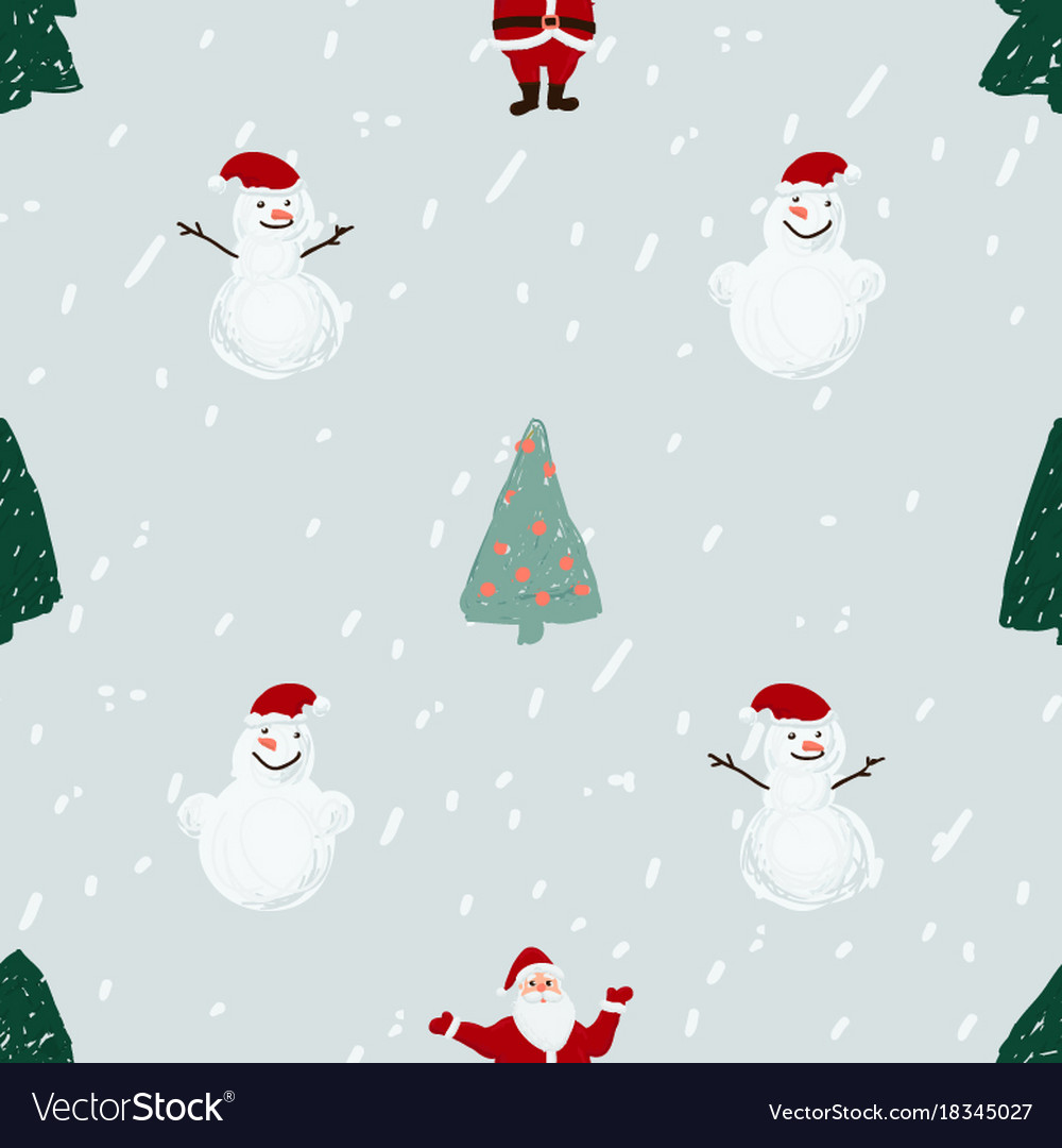 Seamless pattern with santa snowmen and christmas Vector Image