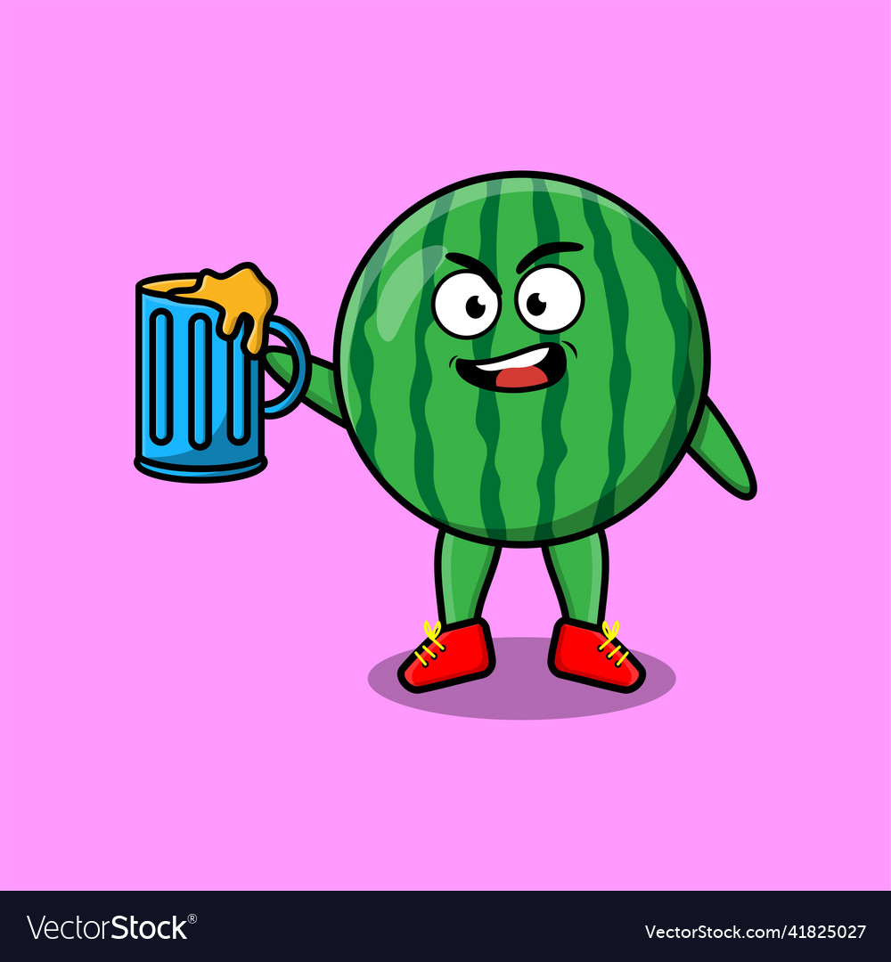 Watermelon cartoon character with beer glass