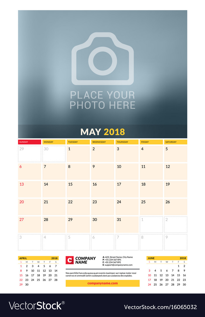 Calendar planner template for 2018 year may