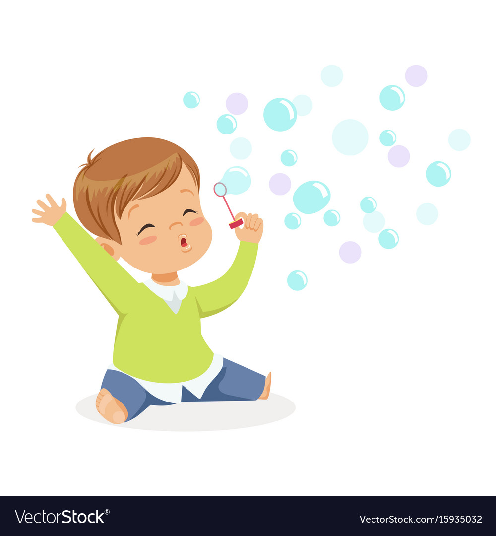 Cute little boy sitting on floor and playing Vector Image