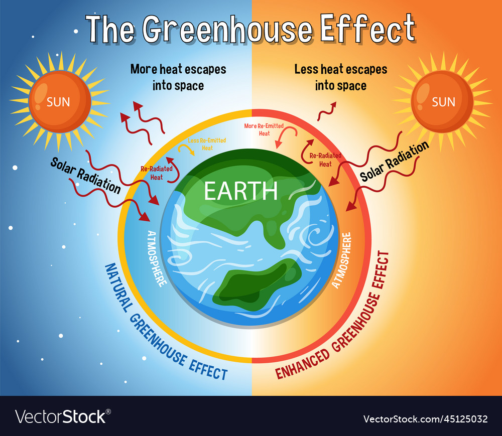 Diagram showing the greenhouse effect Royalty Free Vector