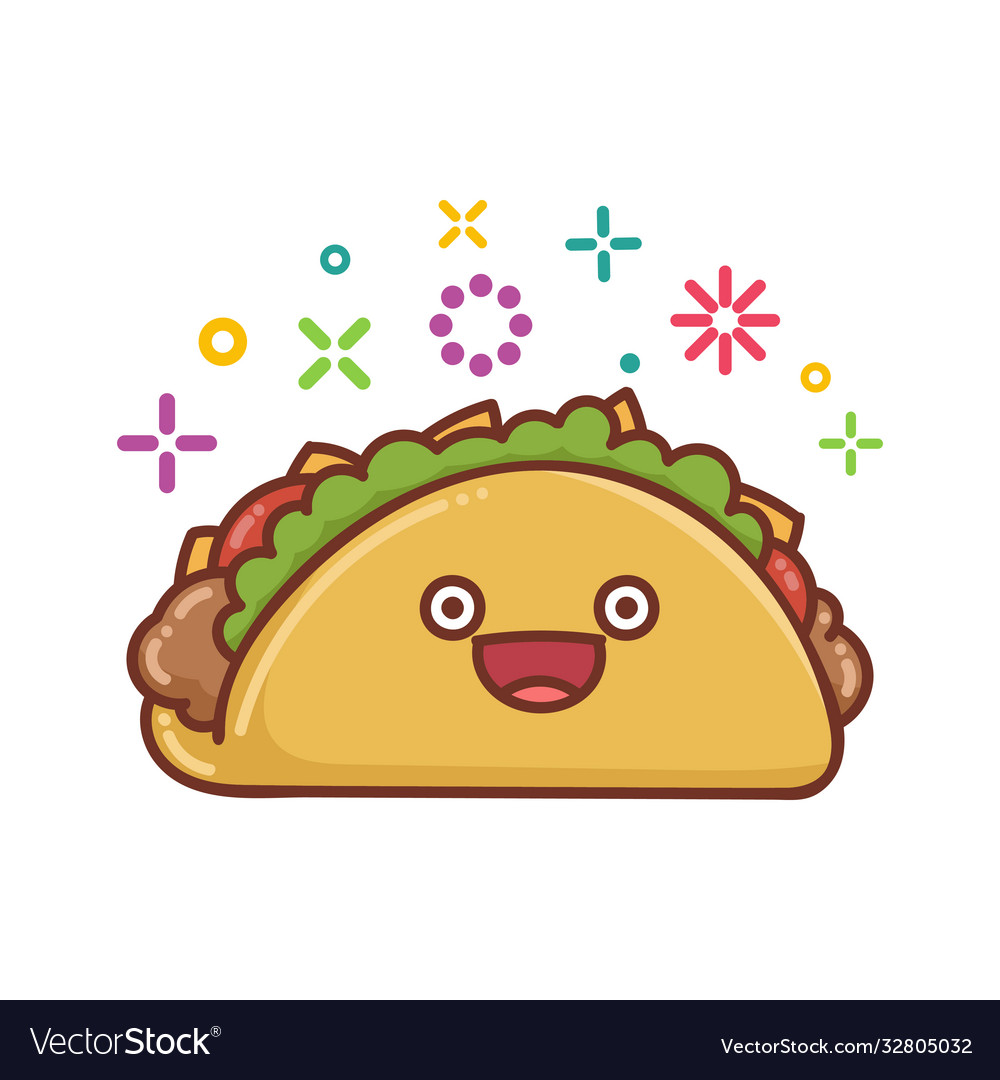 Kawaii smiling mexican taco icon cartoon Vector Image