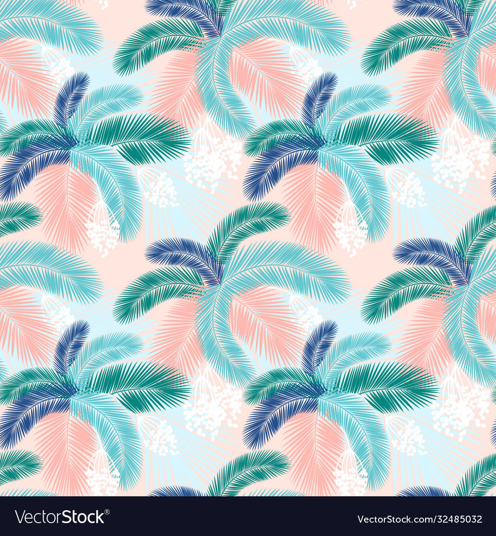 Seamless pattern tropical palm leaves flat