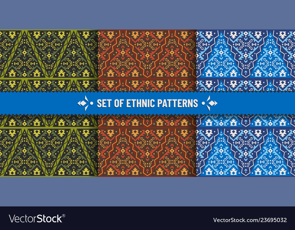 Set of ethnic seamless patterns with geometric