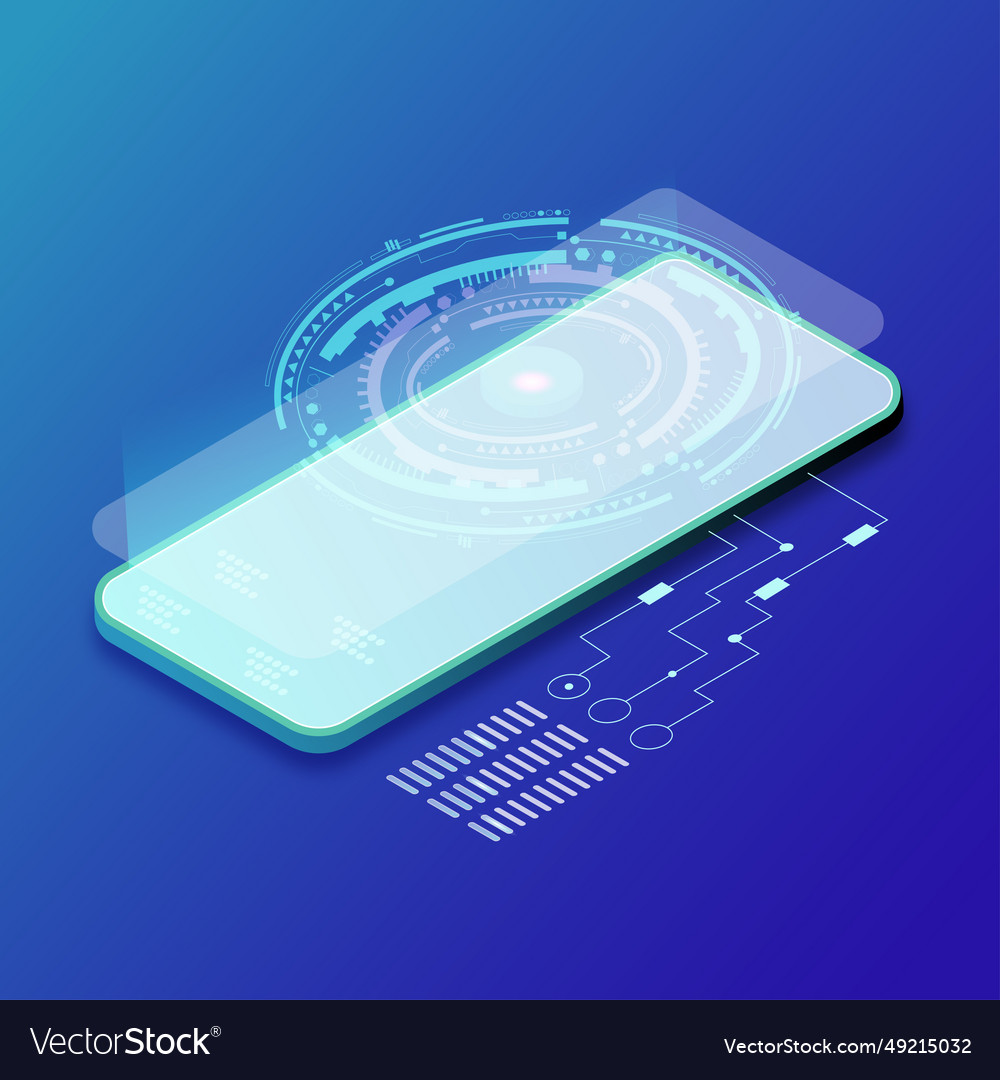 Technological phone with hud elements in isometry