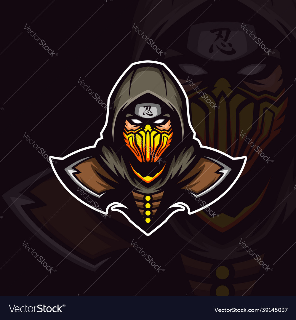 Assasins ninja on yellow mask mascot
