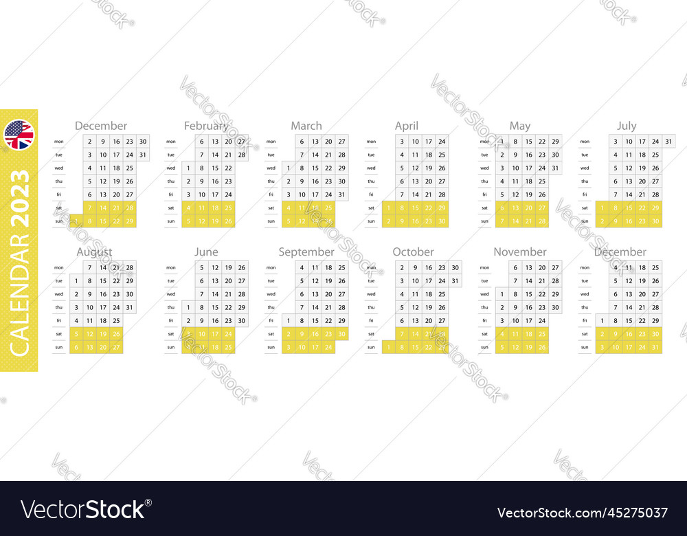 Calendar template for 2023 year vertical grid