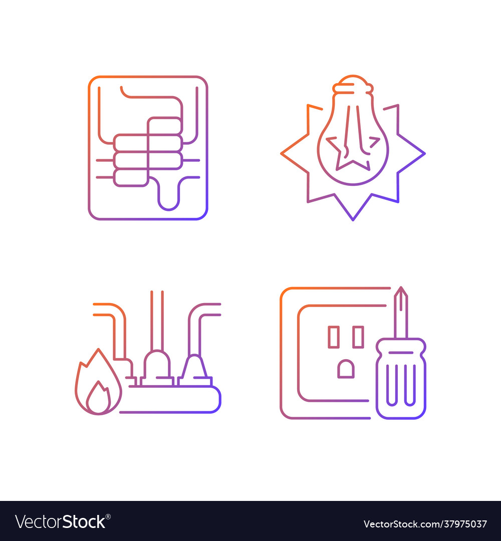 Electrician service gradient linear icons set