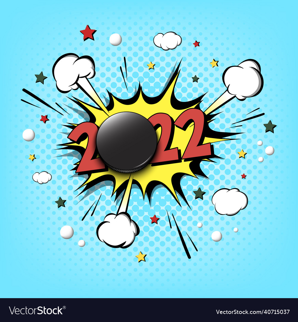 Happy new year 2022 and hockey puck Royalty Free Vector