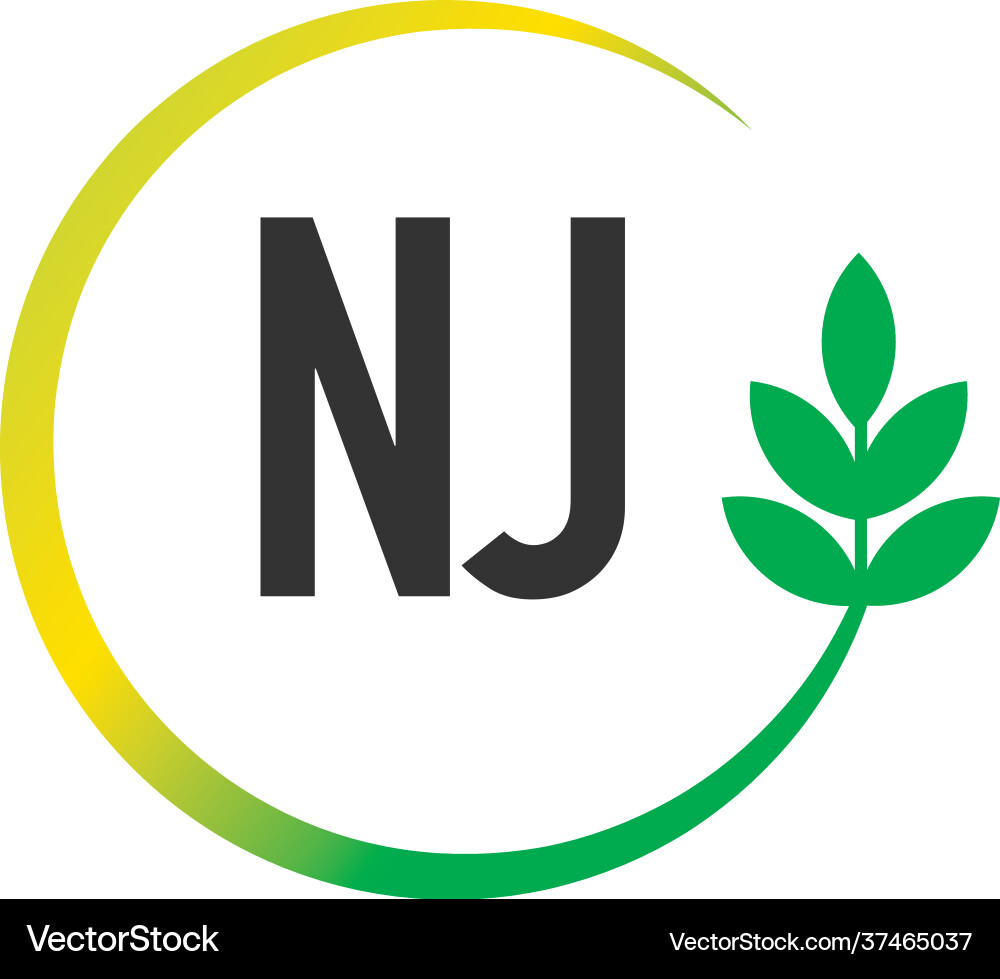 Initial letter nj circle leaf creative logo Vector Image