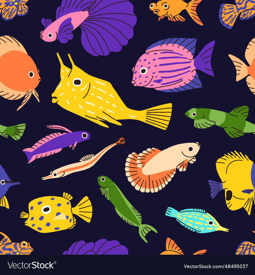 Sea fishes seamless pattern endless marine