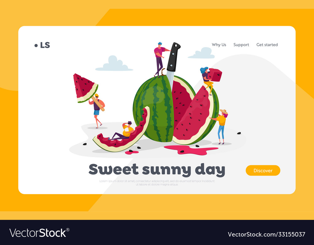 Tiny characters enjoying with huge watermelon vector image Tiny characters enjoying with huge watermelon