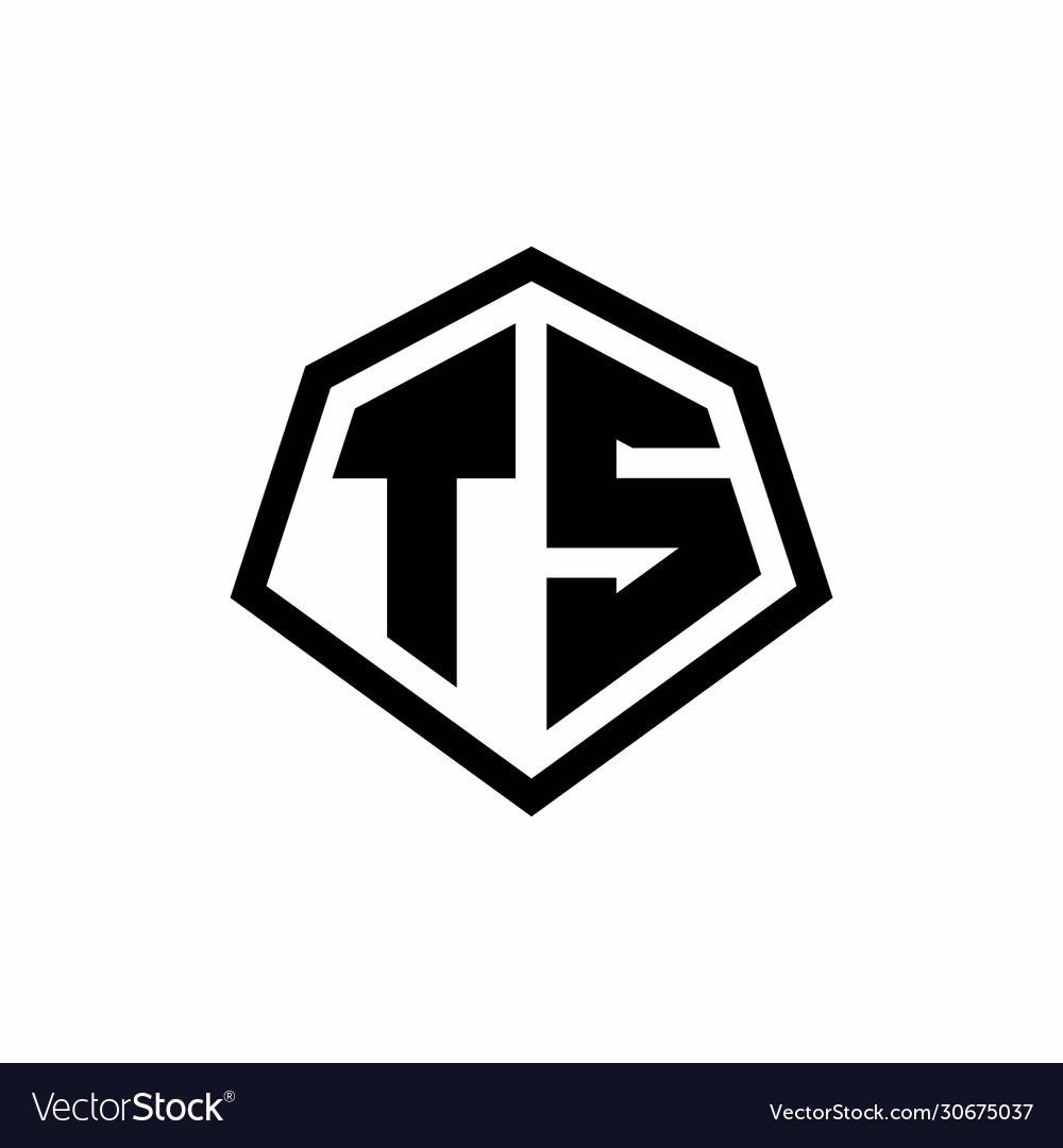 Ts monogram logo with hexagon shape and line