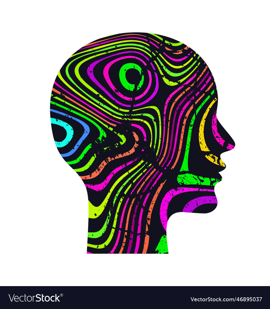 Woman profile silhouette of head with concentric